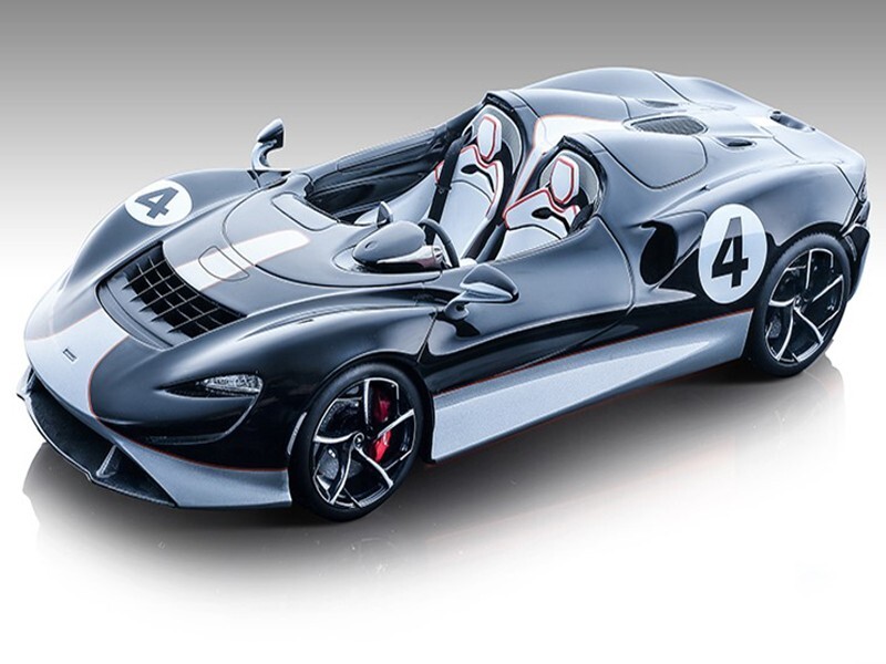 2020 MCLAREN ELVA CONVERTIBLE #4 BLACK & SILVER 1/18 BY TECNOMODEL
