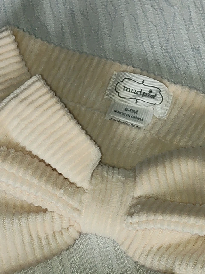 MUD PIE Baby Girls Cream Ribbed Velour Long Sleeve Footed Romper Headband 6-9M - Image 4 of 4