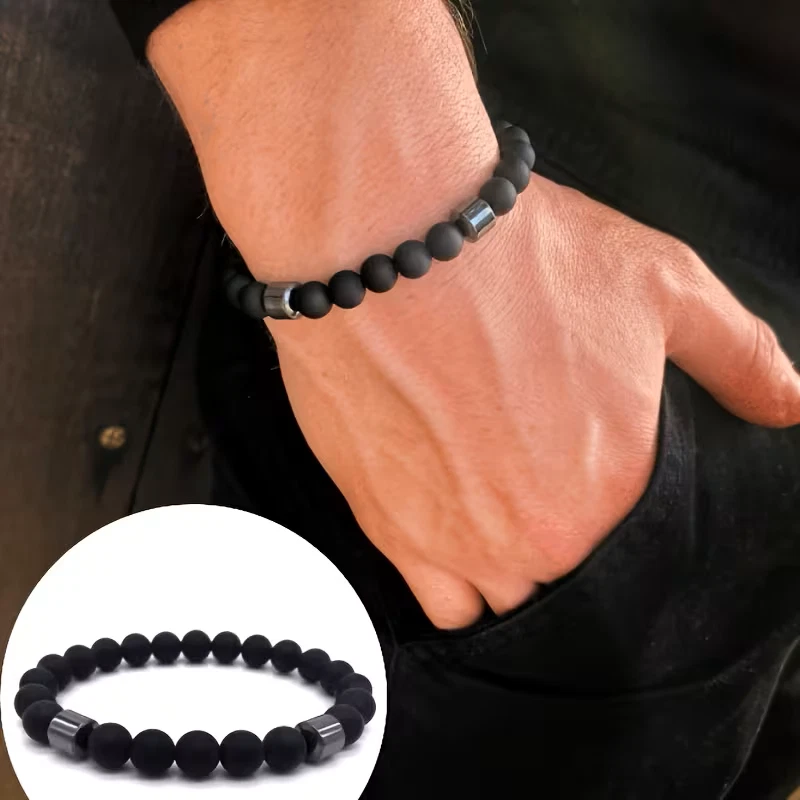 Bracciale elastico in ametista e onice nero: gioielli curativi fatti a mano - Italia