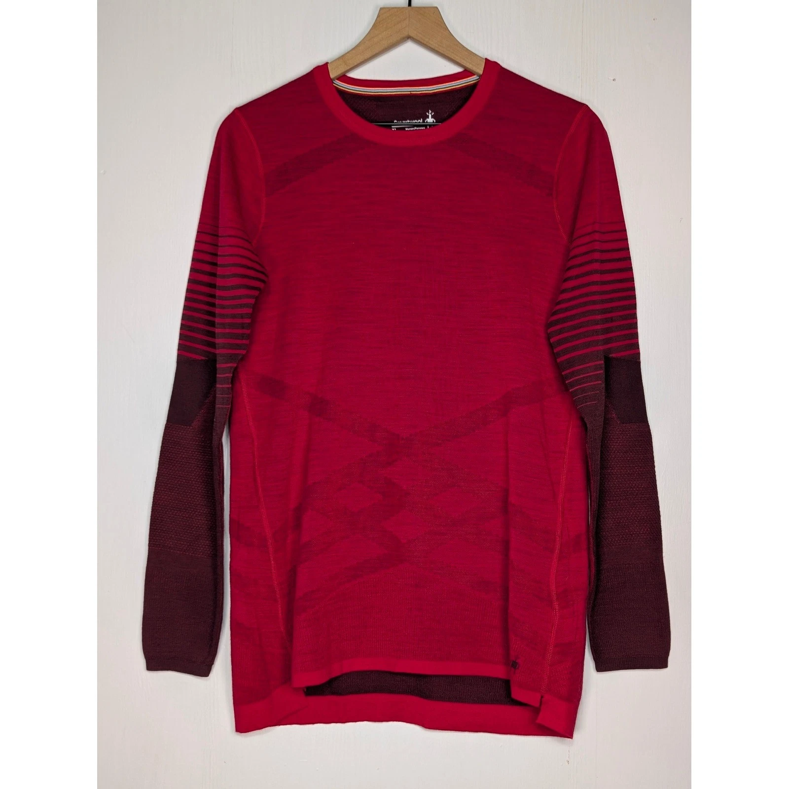 Smartwool Intraknit Thermal 200 Crew Base Layer Wool Red Womens XL Pattern Crew