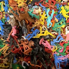 200 Vintage Toy Soldier Lot Marx MPC Cowboys Indians w/ Hats Saddles Weapons