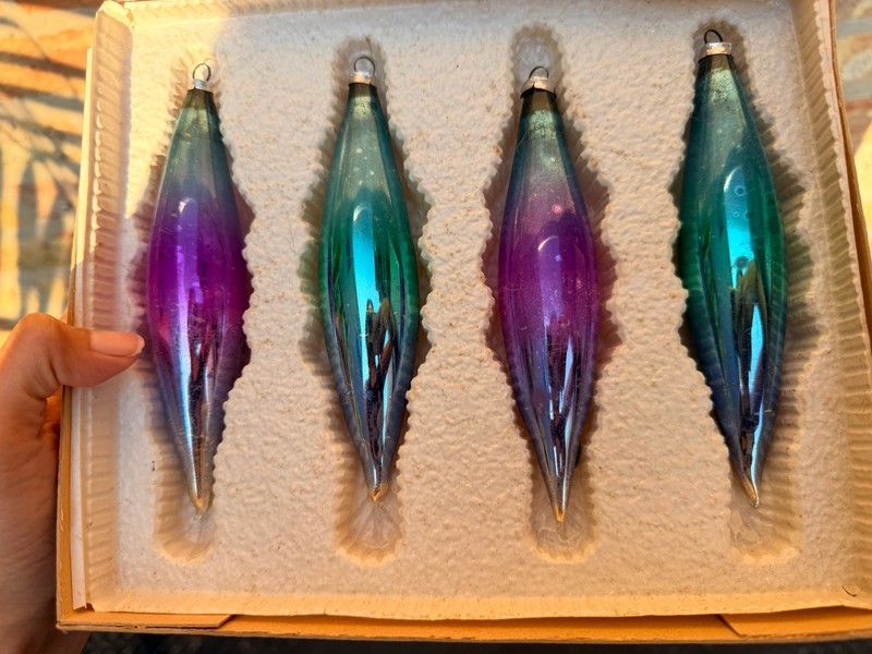 W. Germany Mercury Glass Ornaments Set Of 4  6” Long