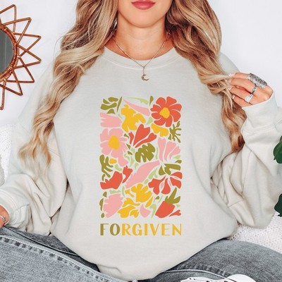 Forgiven Damen Sweatshirt Inspirierende Blumengrafik Damen Pullover