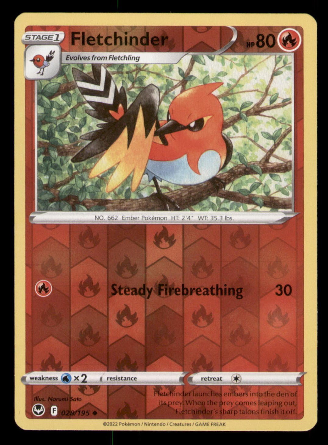 Fletchinder SWSH12: Silver Tempest #028/195 Uncommon Reverse Holo Pokemon LP