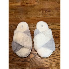 Pink Victoria's Secret Faux Fur Criss Cross Slippers White Grey Size M 7-8