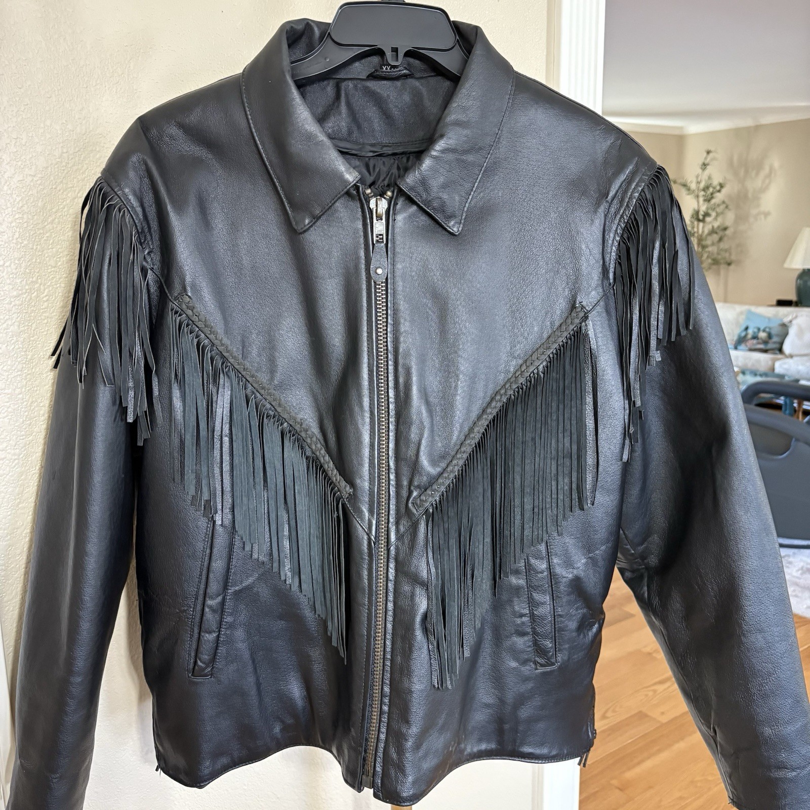 USA Bikers Dream Apparel size XXXL Women Black Leather Fringe Biker Jacket