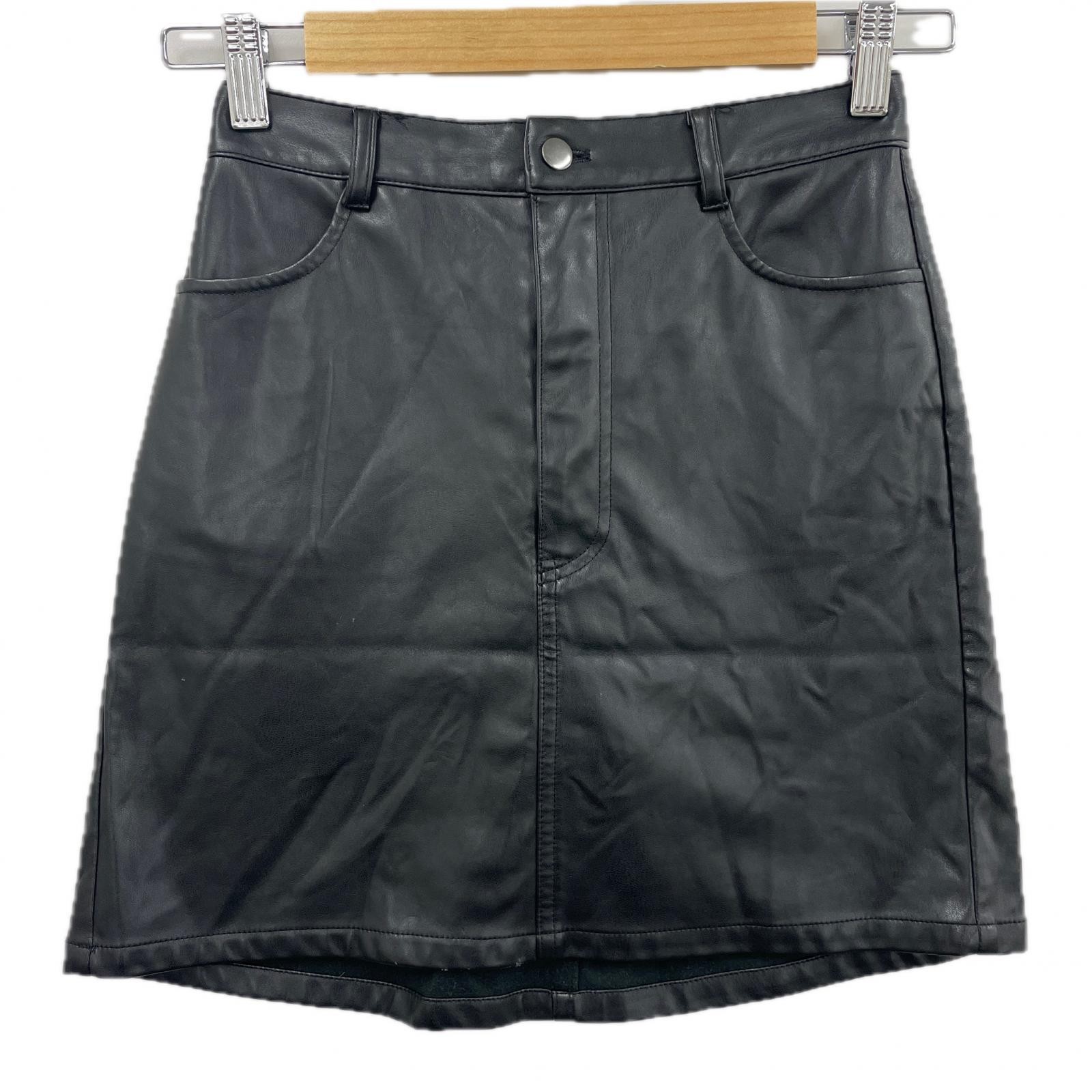 WEGO Black Synthetic Leather Mini Skirt for Women-image