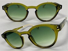 Classy Elegant Vintage Retro Style SUNGLASSES Round Olive Green Frame Green Lens