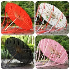 Silk Parasol Umbrella Tassel Long Handle Hanfu Costume Photo Prop Decor