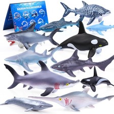 11Pcs Shark Figures with Booklet, Realistic Shark Toys, 7Pcs 5.5  Lifelike Sea C