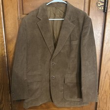 Vintage 70  s Brown Corduroy Blazer Jacket Men  s 44 Sports Coat 2 Button Front