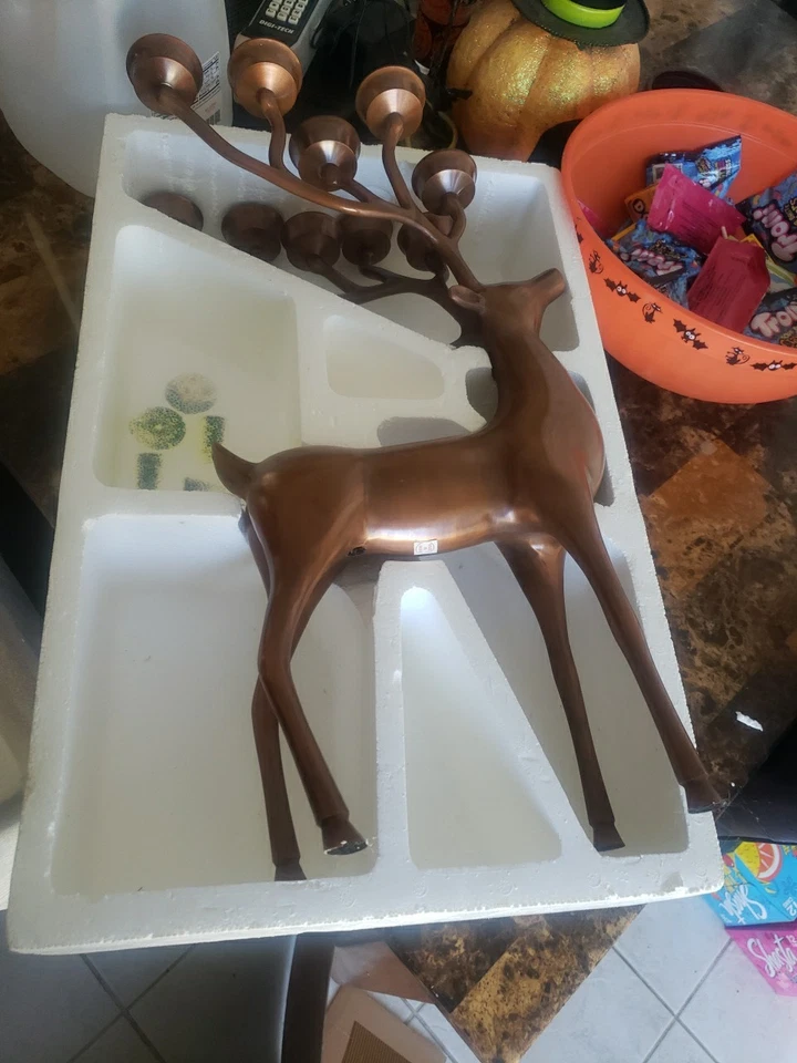 Copper Reindeer Candelabra Candle Holder Holiday Christmas 19" Made In India - Image 3 of 4