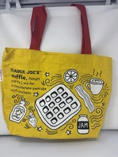 Trader Joe's Waffle Canvas Shopping Bag Yellow 18" x 16" Reusable Tote Grocery