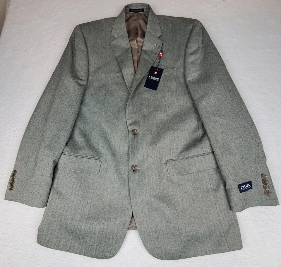 Chaps Mens Black and White Herringbone Blazer Stretch Preppy 42L NEW - Image 2 of 4
