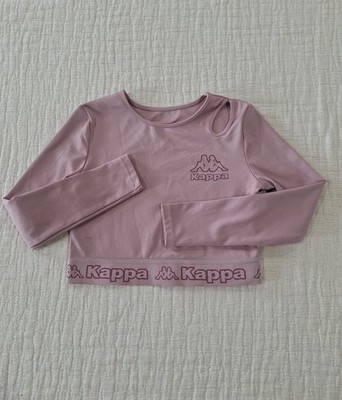 Kappa × Primark Kids Cropped Sports Top Size S Pink Long Sleeve Shoulder Cutout 