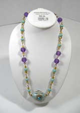 Beaded Choker Necklace Faux Turquoise  Purple 13  