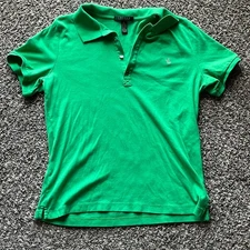 Lauren Ralph Lauren Polo Women XL Green Classic Rugby 100% Cotton Chic Polo