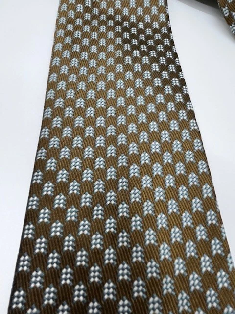 Gravata Alan Flusser 100% seda feita à mão nos EUA tecido marrom/azul geométrico 58"x3.75" - Imagem 2 de 4