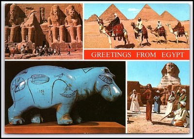 Vintage Egypt Multi-View Abu Simbel Pyramids Farida Fahmi Hippo Chrome PC K080