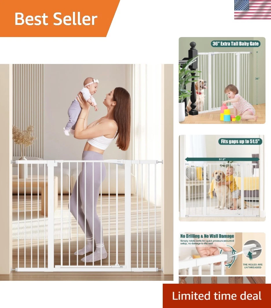 36" Extra Tall Baby Gate for Stairs, 29.7-51.5" Adjustable Width Auto Close D...