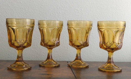 MCM Vintage Anchor Hocking Glass Fairfield Amber On The Rocks Goblet Set of 4💛
