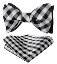 Mens Self-Tie Plaid Checked Bow Tie, Pocket Square Set, Stripe, Formal Tuxedo