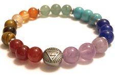 Men Women 8mm Gemstone Chakras Stacking Beaded Bracelet with Stainless Steel All