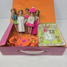 Vtg 1971 DAWN AND HER FRIENDS DOLL CASE with Dolls Clothes Furniture RARE