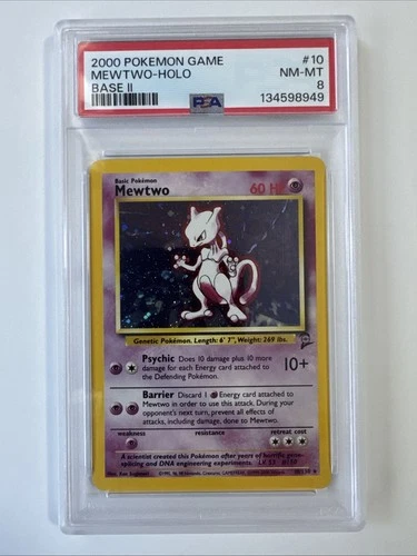 Pokemon 2000 Base Set II Mewtwo Holo Card #10/130 PSA 8 NM-MT