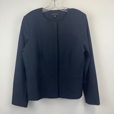 Ann Taylor Navy Blue Collarless Open Front Blazer Jacket Womens Size 14 490419