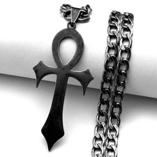 Goth Egyptian Cross Ankh Key of Life Pendant Necklace Stainless Steel Black Colo