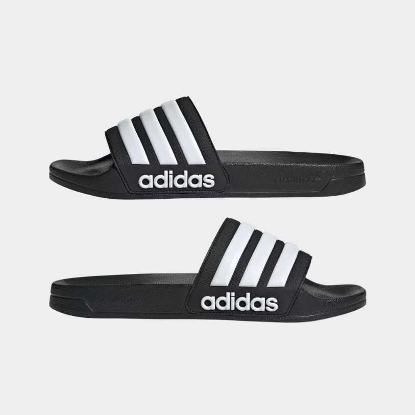 NUOVI sandali Adidas Adilette doccia slide unisex bambini 12K nero bianco 3 strisce