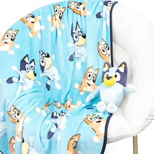 Jay Franco Bluey Plush Mini Pillow Buddy 40 x 50 Inch Travel Throw Set - Kid...