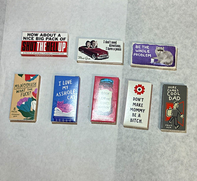 Lot of 7 Collectible Novelty Advertisement Matchbooks, Funny Sarcastic Slogans