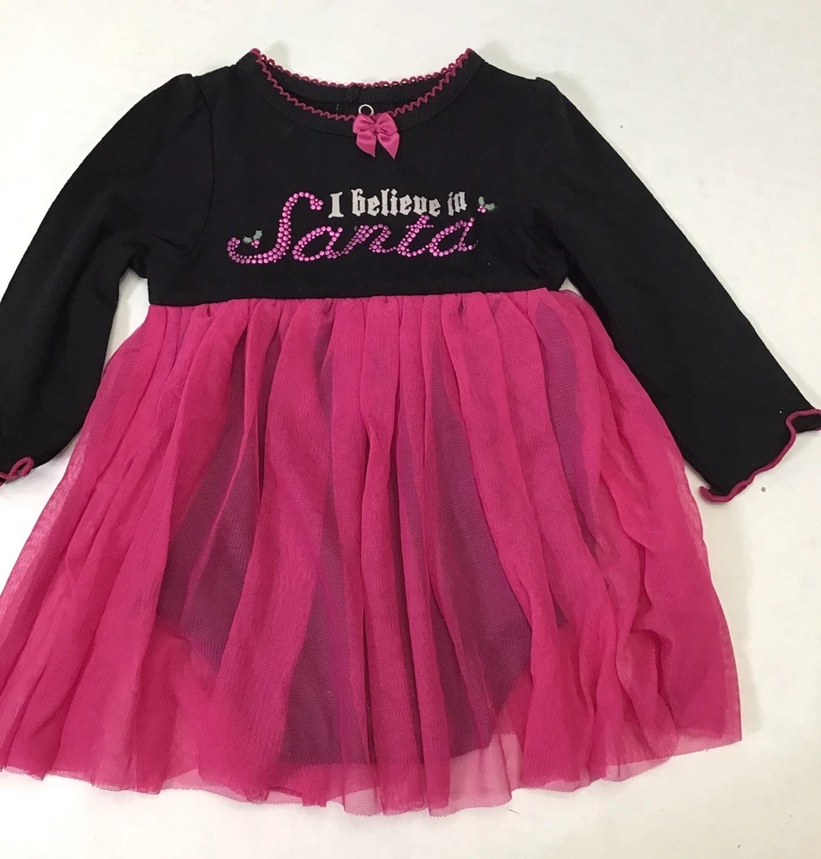 Infant Size 6 Months Baby Glam Santa One-piece w Tulle Skirt Black/Hot Pink NWOT - Image 2 of 4