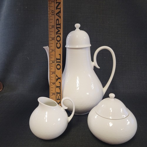 Rosenthal Romance White Coffee, Creamer, Sugar 3 Piece Set Embossed Ovals - Picture 15 of 15