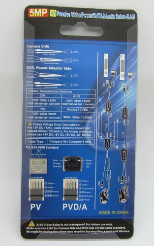 1 Pair 8MP HD Passive VIdeo /power/ data & audio balun-RJ45 - Picture 7 of 8