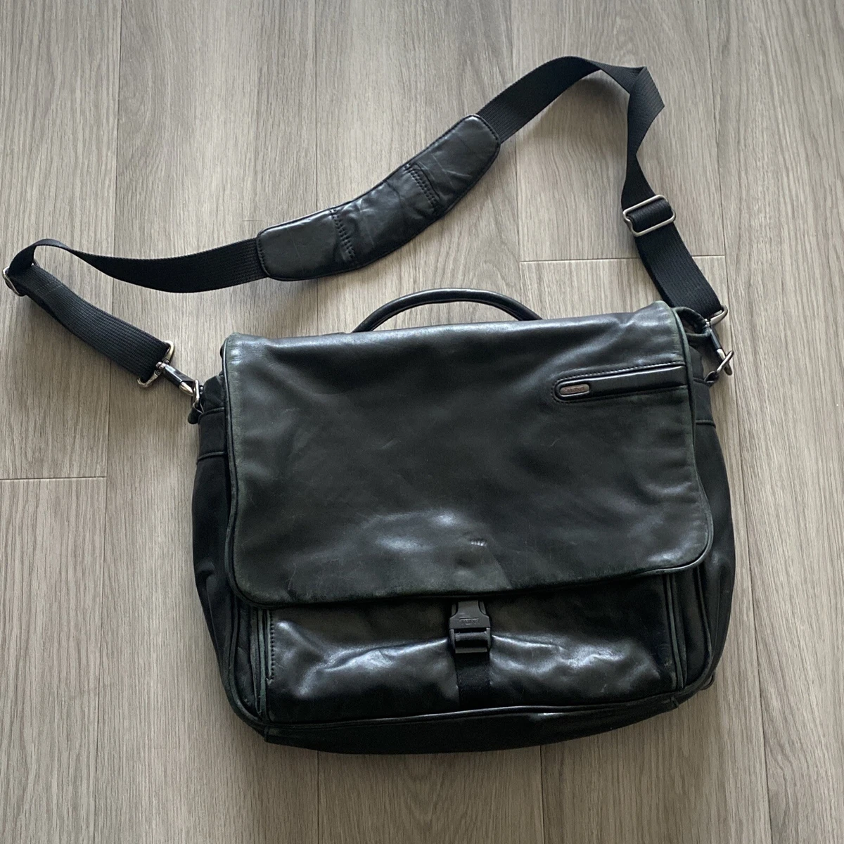 Black Leather Messenger Bag for Men