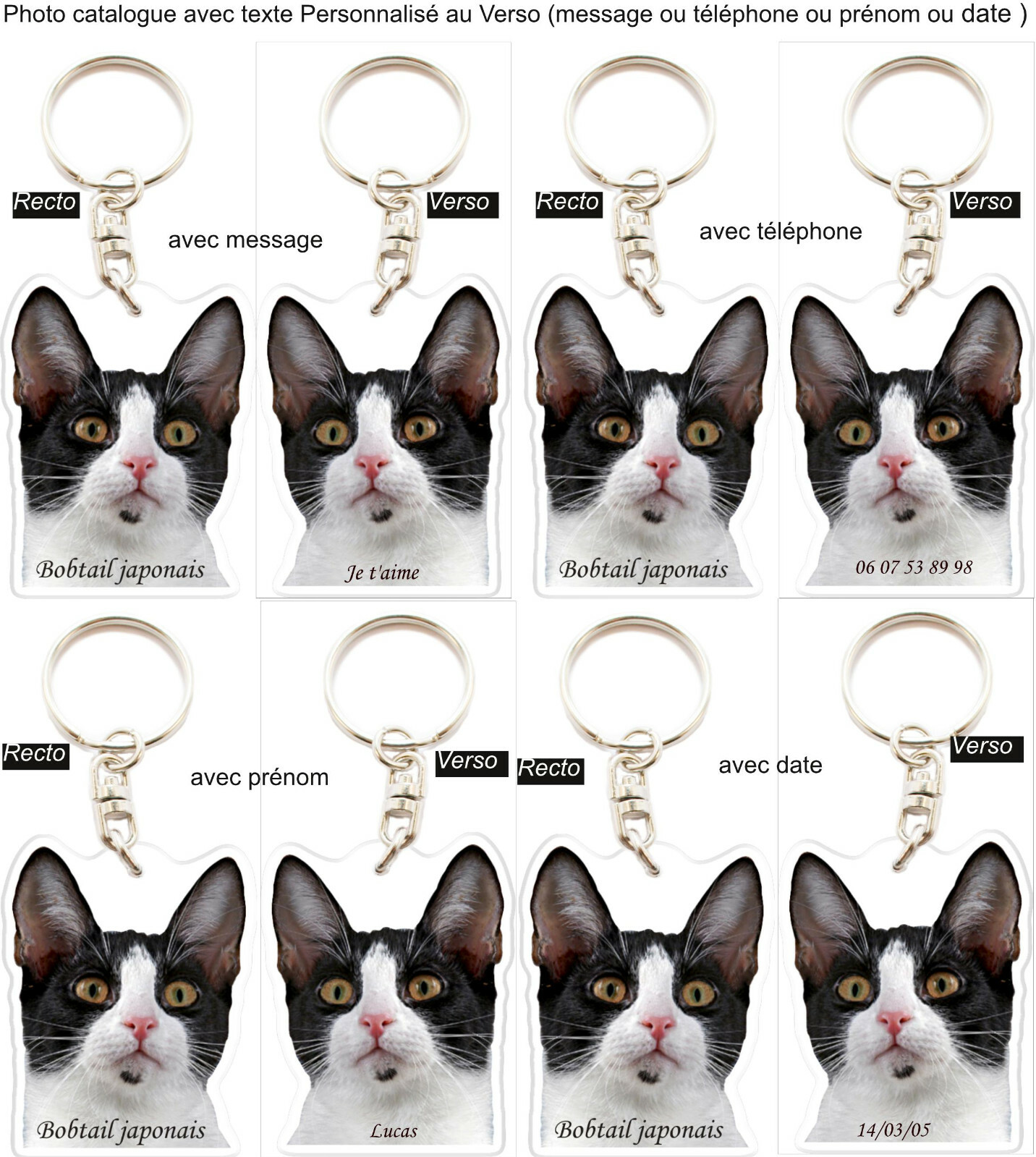 Bobtail Japonais Porte Cles Personnalise Photo Prenom Texte Idee Cadeau Chat R1 Ebay