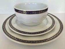 Rosenthal Blue Gilt Scalloped Bowl & 2 Plates Breakfast Set Laola Pattern VTG
