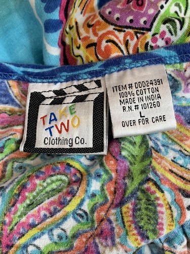 Take Two Size L Multicolor Pastel Graphic Bead Embellished Top 3/4 Sleeve V-Neck - Picture 11 of 12