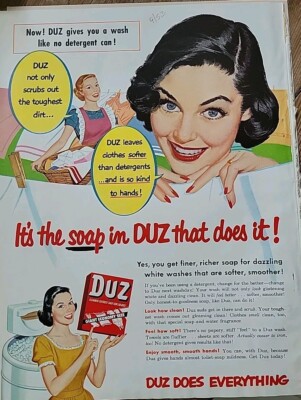 1953 Duz Laundry Soap Detergent Does Everything Brunette Vintage  Ad