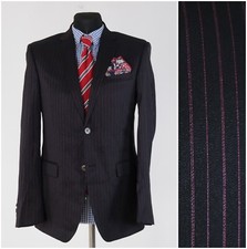 Mens Purple Striped Blazer 38R UK Size RENATO BALESTRA Wool Sport Coat Jacket
