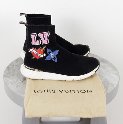 Women's Louis Vuitton Black LV Heart Patches Sock Trainers