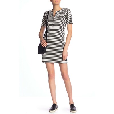Current/Elliott The Leighton Stripe Dress Women Size 0 Black White Zip Up