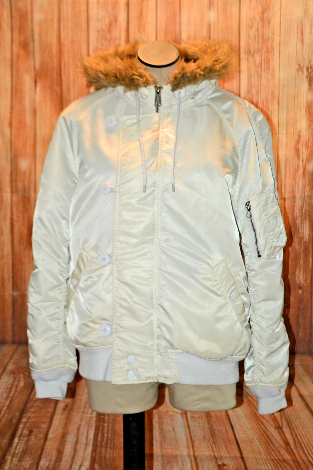 Manteau femme Supreme blanc N 28 parka à capuche fourrure manches longues taille M
