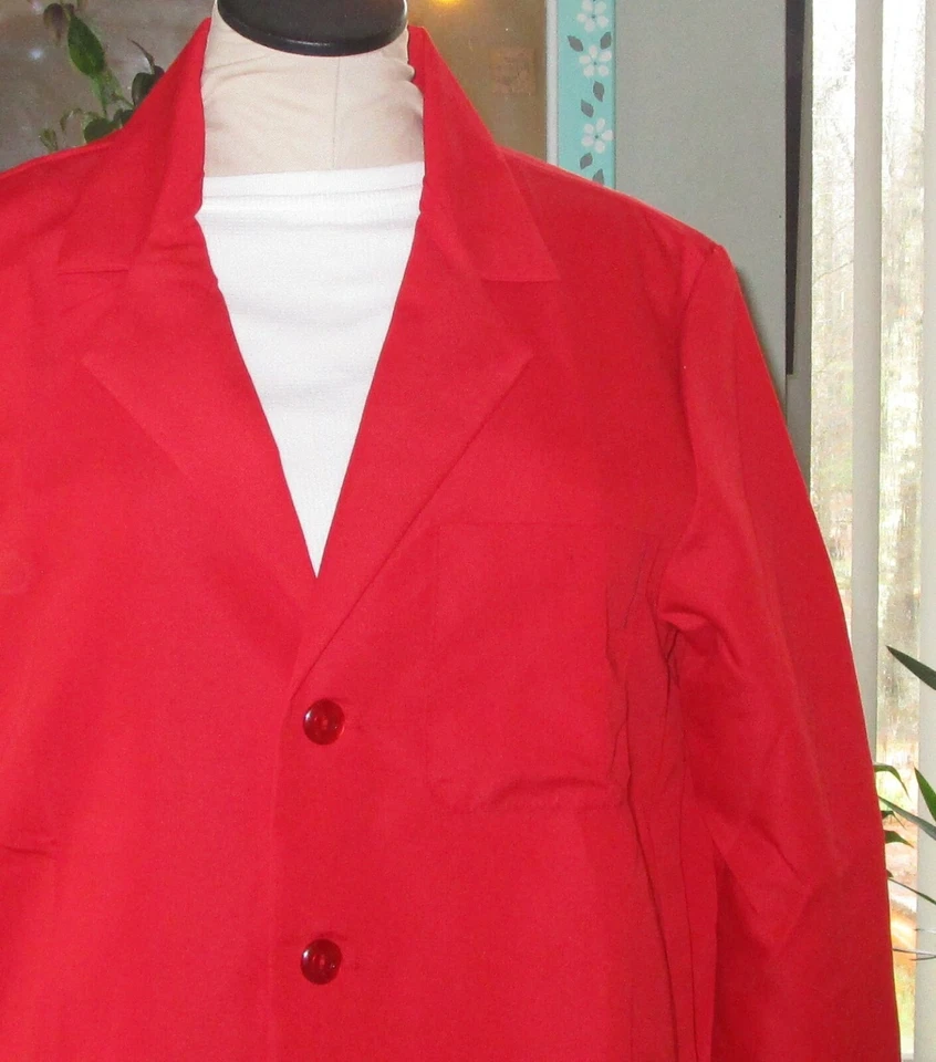 Best Medical Wear Staff Lab Coat Scrubs Uniform 30" Long Sleeve Red Size M to 5X - Image 2 of 4