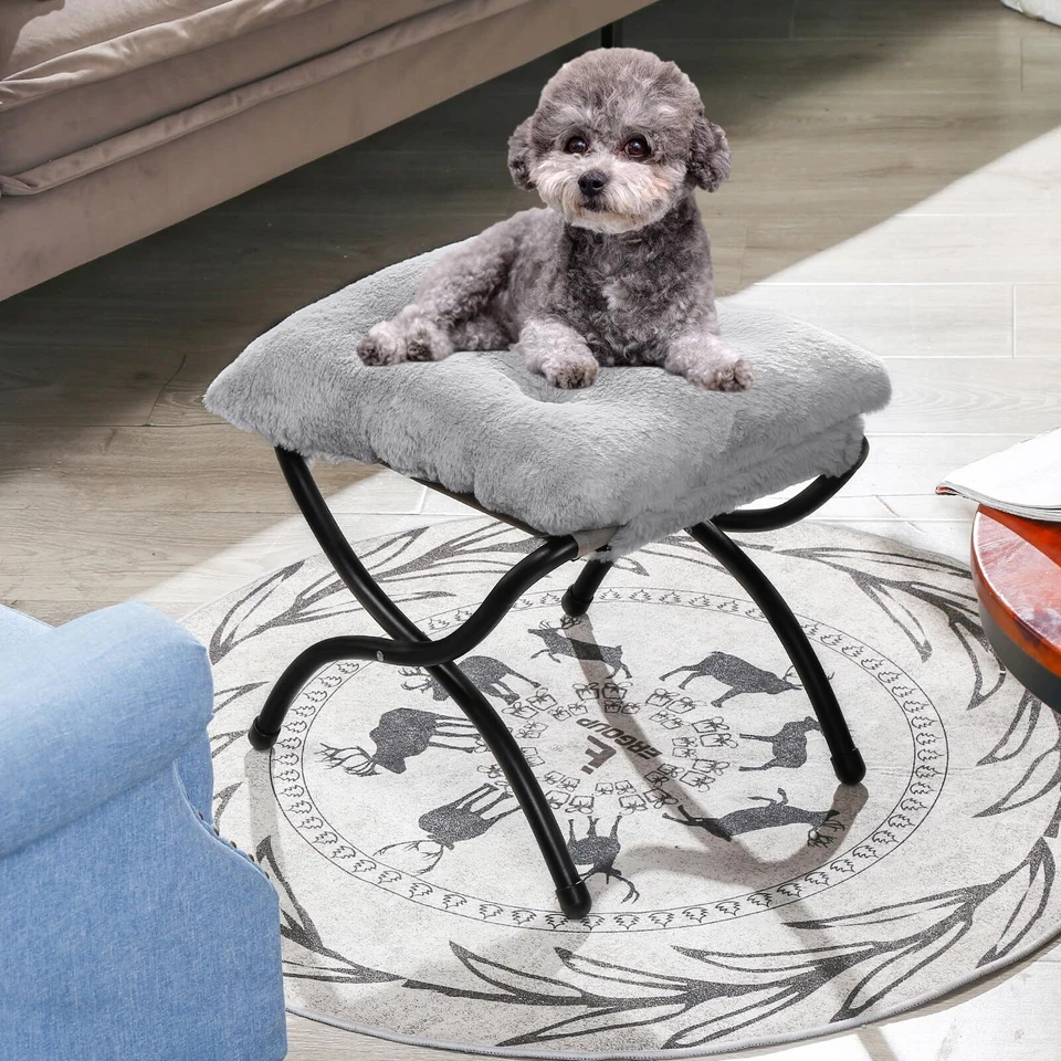 Taburete Plegable 15" Pequeño Acento Reposapiés Piel Sintética Elegante Plegable Otomano Foto 2 de 4