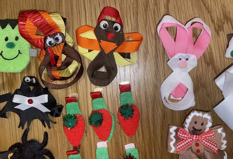 Lot 49 Baby Girls Kids Ribbon Boutique Hair Bows Alligator Clips Holiday - Image 4 of 4