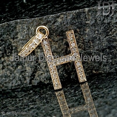H Initial Charm Natural Diamond Solid 14k Yellow Gold Jewelry Alphabet Pendant